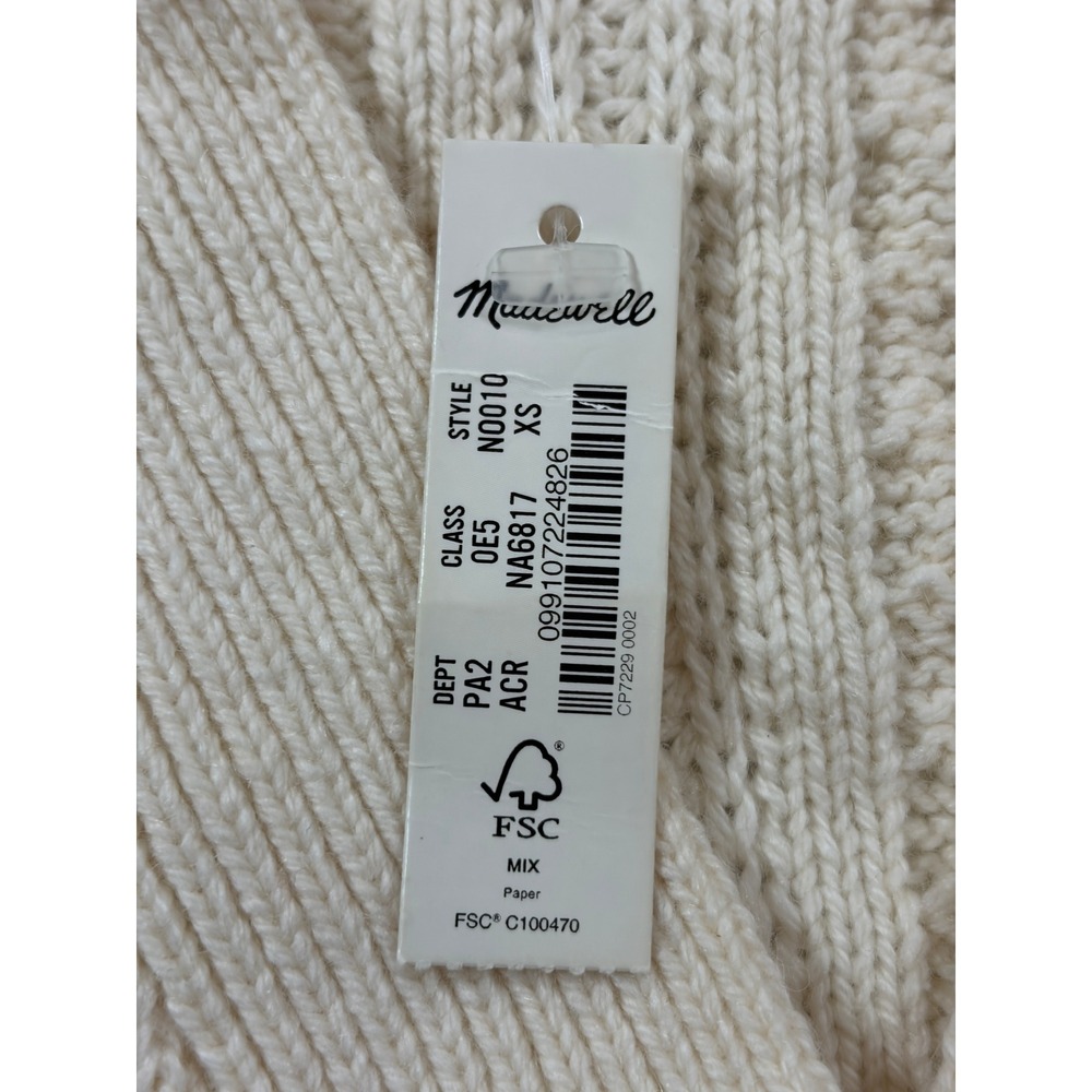 Madewell Wool Blend Cable Knit Cropped Cardigan Sweater Cream XS N0010 - Picture 5 of 11